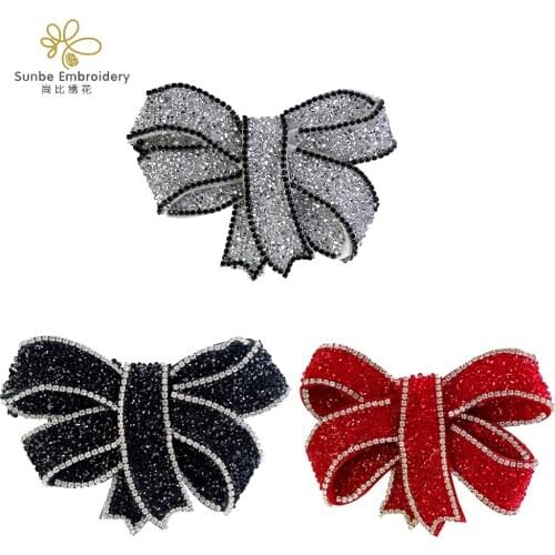 Bow Knot Patches Hot Fix Rhinestone Crystal Motifs Applique for Clothes Shoes Decoration Badges 5 pieces