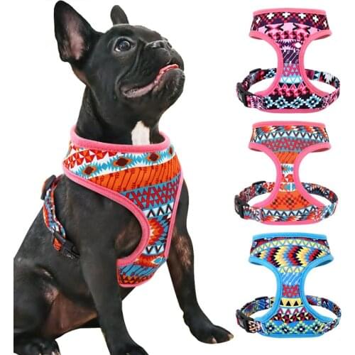 Nylon Reflective Dog Cat Harness Vest Printed French Bulldog Harness Puppy Small Medium Dogs Cats Harness For Chihuahua Walking