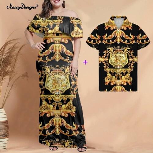 Noisydesigns Luxury Summer Woman 2021 Dress European Golden Floral Pattern One Shoulder Party Lady Wedding Clothes Dropshipping