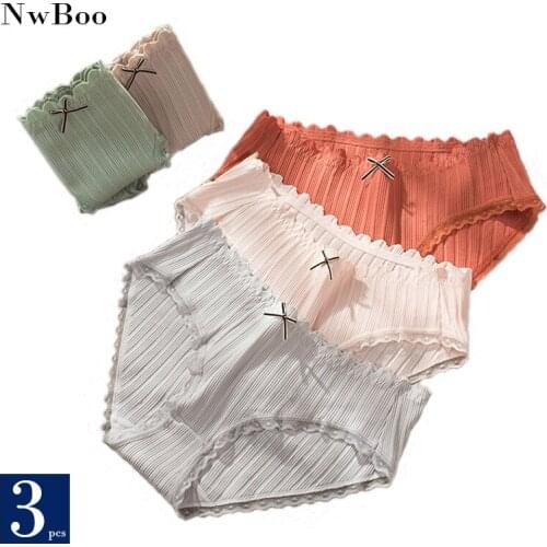 Nwboo 3Pcs/Pack New Cotton Bow Panties For Women Underpants Hip Lift Underwear Briefs Sexy Lingerie L-XXL Plus Dropshipping