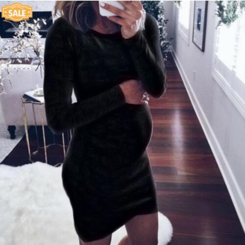 Solid Skinny Maternity Dresses For Pregnant Women Clothes Long Sleeve Pregnancy Dresses Vestidos Gravidas Maternity Clothing