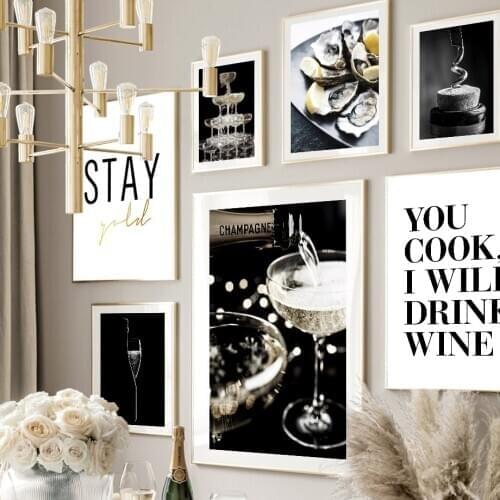 Oysters Plate Champagne Wine Quotes Nordic Posters And Prints Wall Art Canvas Painting Wall Pictures Kitchen Restaurant Decor