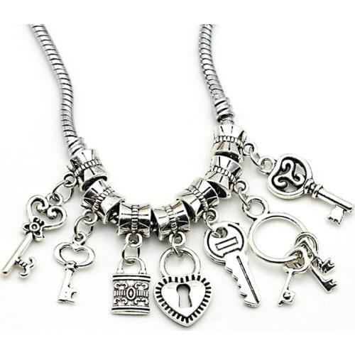 Silver Plated Key Lock Love Charms Beads Fit Pandora Original European Bracelet Jewelry Making DIY Handmade