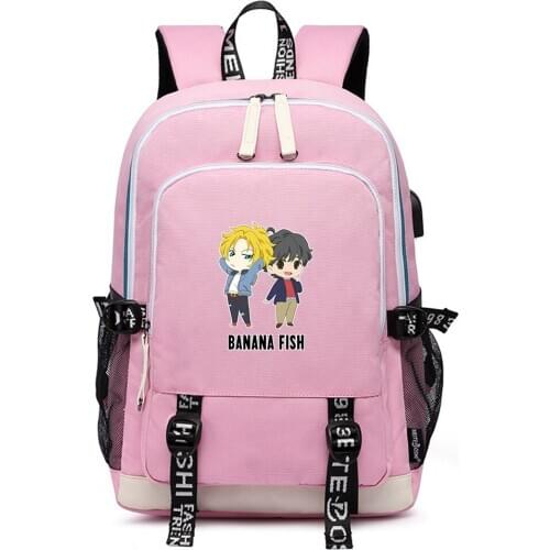 BANANA FISH Anime Bookbag Large School Bags Kawaii Women Backpack Ash Lynx Oxford Travel Bagpack USB Port Laptop Back Pack
