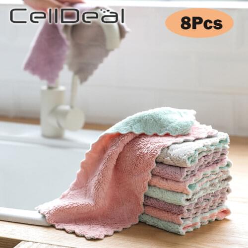 5/8pcs Microfiber Cleaning Cloths Kitchen Absorbent Dish Cloth Non-stick Oil Double-layer Towel Tableware Cleaning Wiping Tools