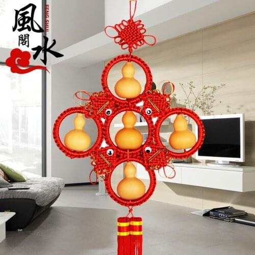 Lucky natural gourd Five blessings descend upon the house China knot pendant feng shui ornaments festive wedding gifts