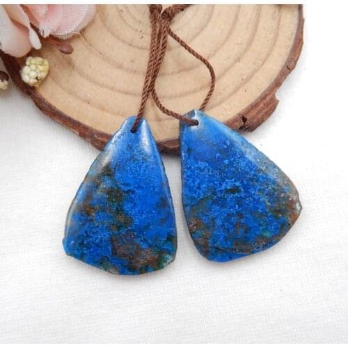 Natural Stones Chrysocolla Nugget Drilled Earring Beads Pair For Fashion women Earring making 31X23X4mm10.9g