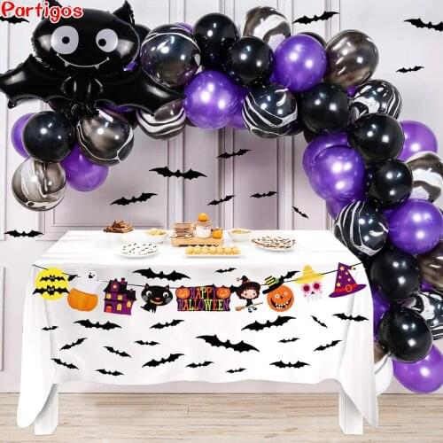 65Pcs Halloween Balloons Arch Bat Foil Balloon Black purple Marble Balloon garland Party Decorations Halloween Party Supplies