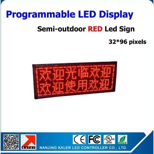 Led programmable advertising sign 41x 105cm 32*96 pixels p10 1/4 scan red color led sign semi-outdoor led display boards