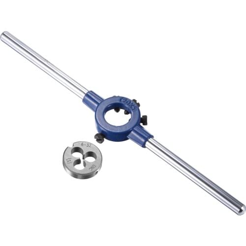 Uxcell Round Die Stock Handle Wrench Set 6-32 UNC Threading Die and 20mm Die Holder with 4 Adjustable Screws