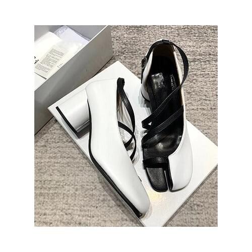 Ankle Strap Block High Heels Shoes Woman Tabi Ladies Brand Zapatos De Mujer White Leather Chaussure Femme 2021 Bridal Sandals