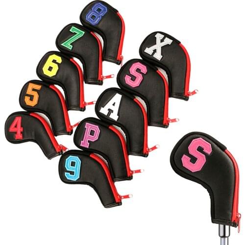 10x Golf Iron Cover w/ Embroidery Pattern,PU Leather Golf Head Covers Set 4 5 6 7 8 9 P A S X Outdoor Golf Sports Equipment Gear