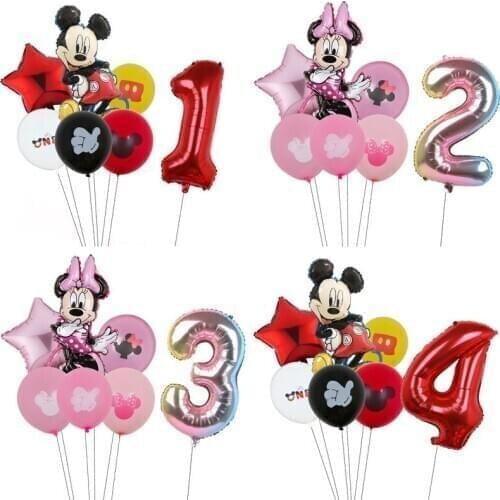 7Pcs Disney Mickey Minnie Mouse Foil Balloons 32 inch Number Birthday Party Balloon Baby Shower Decoration Kids Favor Gifts Glob