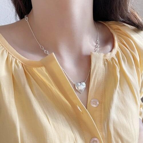 Amaiyllis 925 Sterling Silver Irregular Love Heart Crystal Shiny Necklace Personalized Simple Necklace Pendant Jewelry