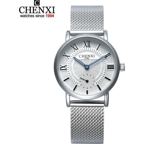 CHENXI Business Male Quartz Watches Stainless Steel Mesh Belt Men and Women Roman Numeral Clock Decoration Dial Lovers Watch