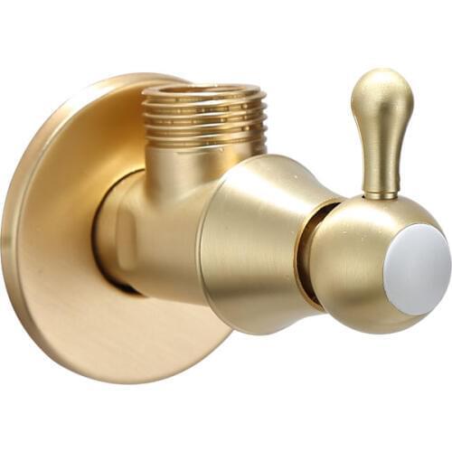 G1/2 Thread Triangle Valve Brush Gold Brass Carving Angle Valve Thicken Quick Opening Large Flow Filling Valves for Toilet Sink