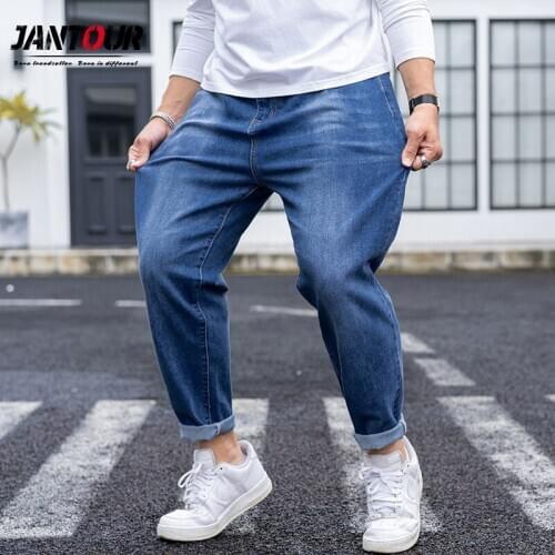 Jantour Hommes Jeans Oversize Fashion Big Pocket Long Trousers Winter Elasticity Casual Baggy Pants Man Plus Size 28-44 46 48