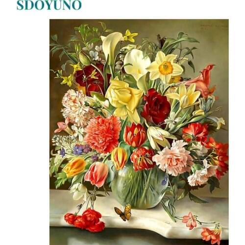 SDOYUNO 60x75cm Oil Painting By Numbers Flowers DIY Paint By Numbers On Canvas Frameless Home Decor Hand Painting Wall Art