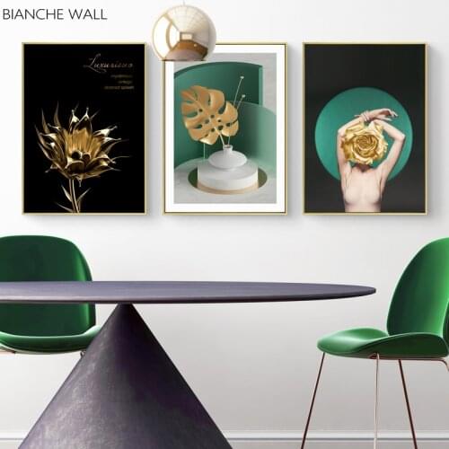 Flowers Leaves Woman Fashion Art Canvas Wall Art Print Yellow Theme Painting Motivational Decorative Picture Modern Decor