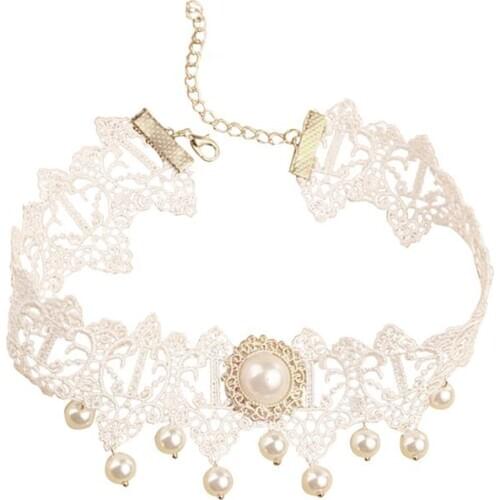 1pc Romantic Women Choker Vintage Fake Pearl Lace Decor Bridal Choker Collar Necklace For Women Ladies Jewelry Accessories