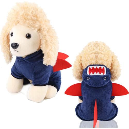 Dog Jumpsuit Cartoon Shark Winter Warm Costumes - Fleece Chihuahua Puppy Pet Coat Apparel XS-L