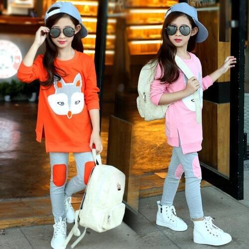 Long Sleeve Cotton Girls Clothing Set Cartoon Fox Shirts Leggings 2pcs Kids Clothes for Girls Spring Autumn Children Suits