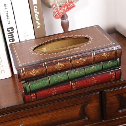 Retro Style Book Shape Tissue Box Creative wood tissue box Bedroom living room office table Decorative Napkin Paper Holder
