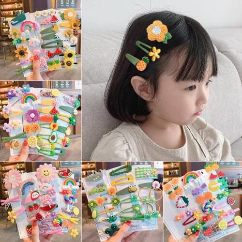 Colorful Childrens Flower Hair Pins Girls Hair Clips Set Kids Bangs Clip Daisy Fruit Headdress Baby Girl Cute Hairpins