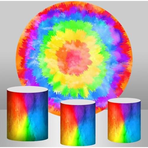 Round Backdrop Cover Rainbow Tie Dye Background Custom Birthday Party Banner Baby Shower Photo Studio Cake table Photozone