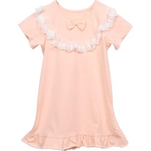 Girls' Summer Cotton Nightgowns Thin Princess Pajamas Sleeping Night Dress for Girl Pink Cute Short Sleeve Kids Pajama Dresses