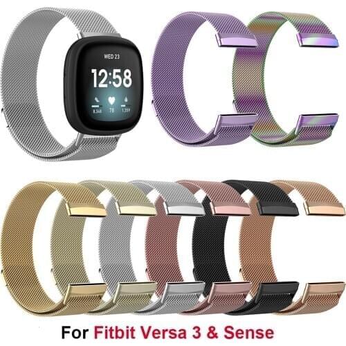 Metal Straps Compatible with Fitbit Versa 3/Sense Bands, Stainless Steel Replacement Sport Bracelet Wristbands with Magnet Lock