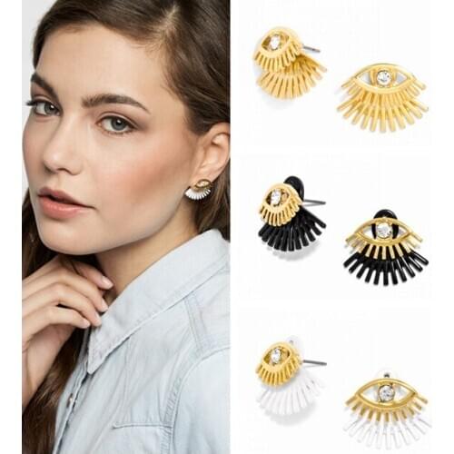 Fashion Eyelashes Painted Black and White Matt Eye Drop Earrings Women