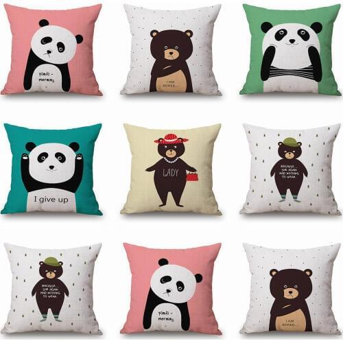 Cartoon Panda Pillow Case Throw Pillowcase Cotton Linen Printed Pillow Covers For Office Home