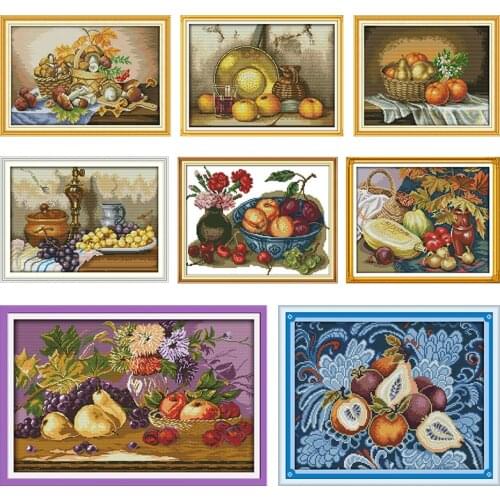 Fruit Stamped Embroidery Thread Canvas Craft Cotton Cross Stitch Kits DMC Printed 11CT 14CT Counted Fabric Needlework Decoration