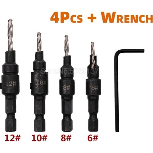 4PCS Hss 4241 Carpentry Countersink Drill Bit Set Quick Change Hex Shank Screw Woodworking 2 Flute Tct Carbide Bits For