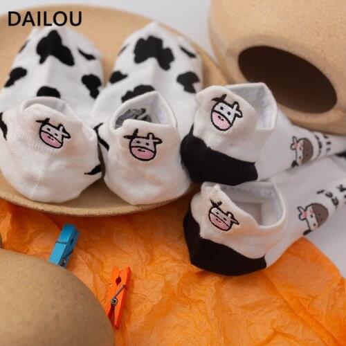New Year Socks 2021 Kawaii Embroidery Cow Socks Women Cartoon Ins Cute Sweet Socks Slippers Happy Funny Men Cotton Socks Gifts