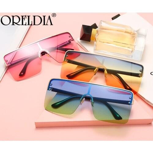 Fashion Oversized Square Half Frame Sunglasses Ladies Brand Designer Flat Top Big Sunglasses Women One Piece Travel Gafa De Sol