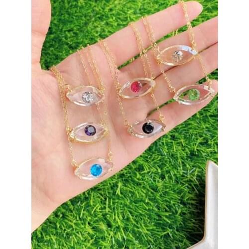 2PCS New Colorful Crystals Eye Pendant Necklaces For Women Wedding Jewelry Gold Necklaces Fashion Collares Choker