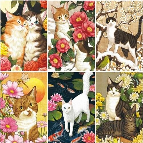 PDMDOG Diamond Mosaic Cross Stitch Cat Handmade Gift Picture Rhinestones Diamond Mosaic Full Square Round Animal Wall Art