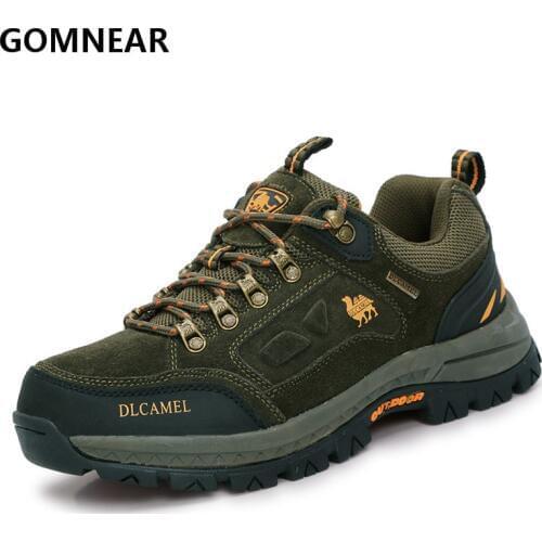 GOMNEAR Trekking Hiking Shoes Outdoor Mens Genuine Leather Mountain Climbing Shoes Athletic Shoes Hiking Sneakers Shoes Brand