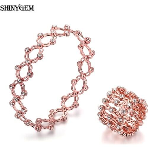 ShinyGem 2020 Trendy Adjustable 925 Silver Geometric Bangle Ring Hollow Round Inlay Zircon Charm Bracelets For Women Wedding