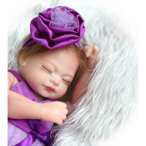 Silicone reborn dolls for girls toys, lifelike newborn baby with purple dress mohair children birthday gift bonecas