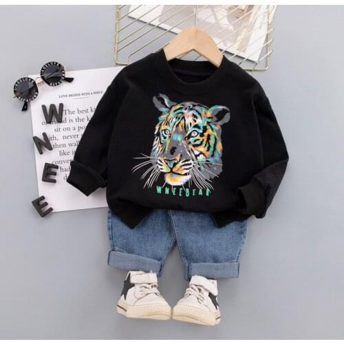 Spring Autumn New Cotton Baby Girls Clothing Sets Toddler Boys Cartoon Tiger Sweatershirts+Denim Pants Casual Kids Outfits