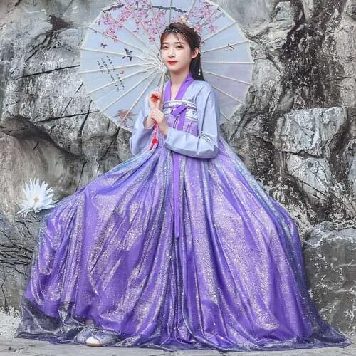 Hanfu Chinese Style Ancient Costume Traditional Folk Dance Stage Performance Clothing Retro Starry Sky Princess Fairy Dress