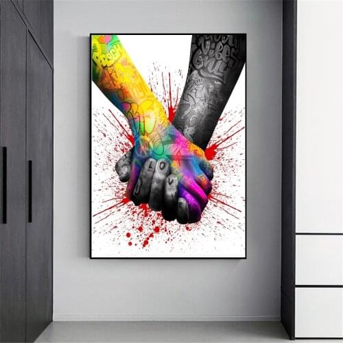 Inspiration Artwork Holding Hands Canvas Posters and Prints Abstract Street Art Paintings WORLD UNITY Theme Pictures Home Decor