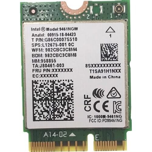 WIRCARD Dual Band Wireless AC 9461 for Intel 9461NGW 802.11ac NCNVI 2.4G/5G WiFi Card Bluetooth 5.0