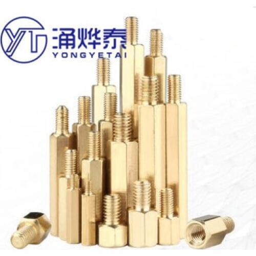 YYT 10pcs M3 Male 6mm x Female 5-50 mm Hex Brass Standoff Spacer M3+6 Copper Hexagonal Stud Spacer Hollow Pillars M3*(5-50)+6mm
