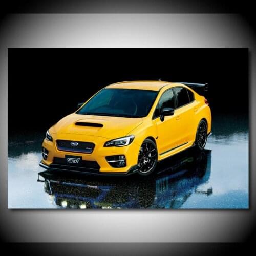 Subaru WRX STi S207 Yellow Racing Sport Cars Canvas Wall Art Posters and Prints For Living Room Decor