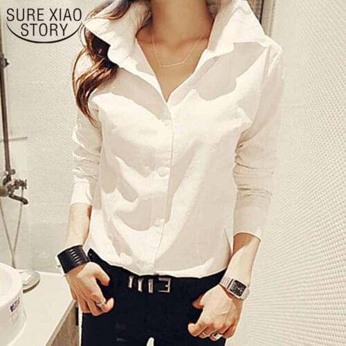Vintage Slim Autumn Office Lady Bottoming White Shirt Button Casual Tops Korean Style Long Sleeve Chic Lapel Blouse Women 12653