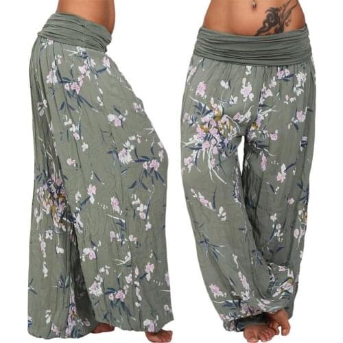 Women Bohemian Floral Print Long Pants 2021 Mid Waist Vintage Harem Pants Elastic Waist Boho- Beach Trousers Plus Size 5XL Drop